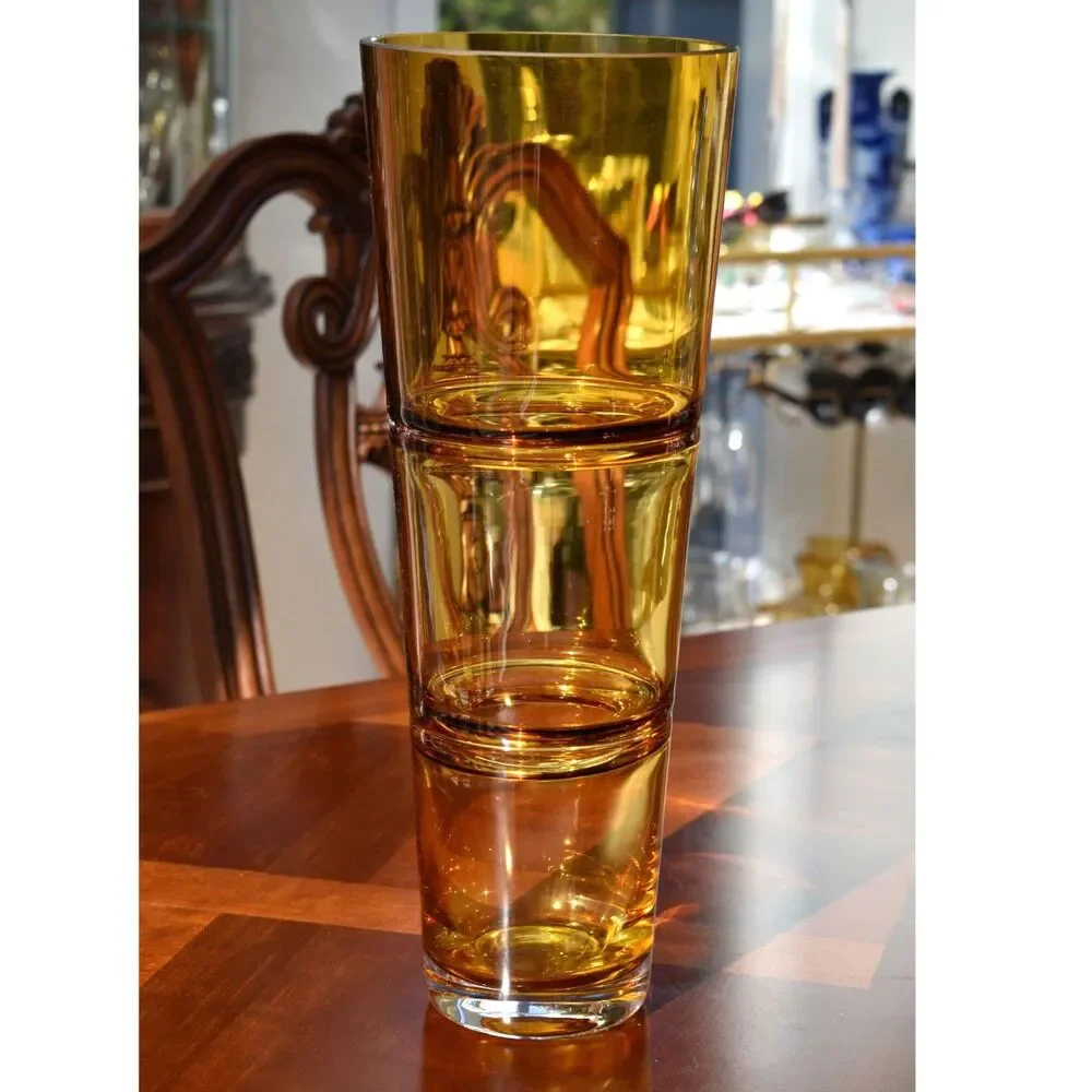Vintage MCM Amber Art Stacked Glass Vase 16